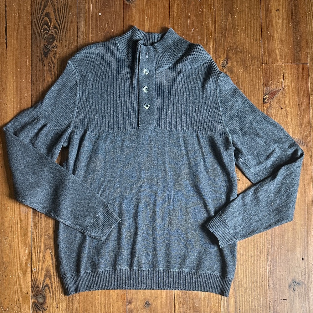 Raffi Shaya Cashmere/Wool/Cotton Sweater Pullover, Charcoal Gray, Size M